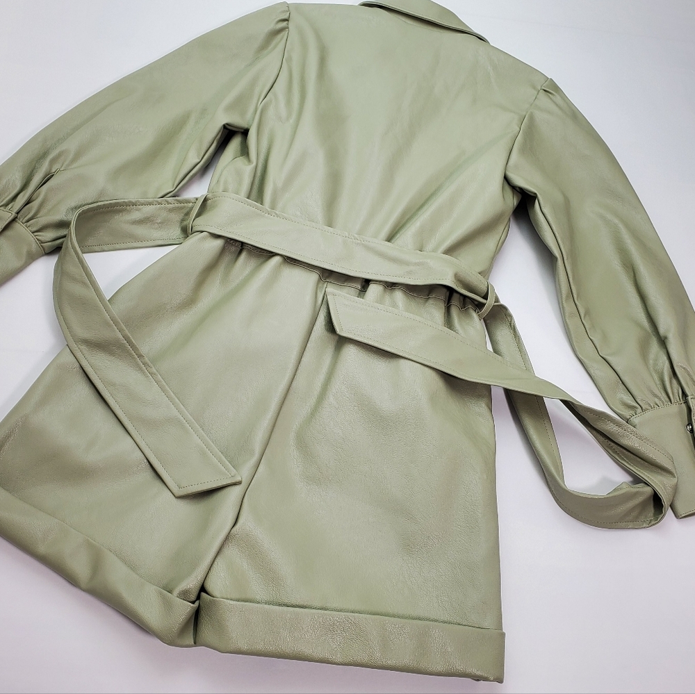 NEW 7 For All Mankind Women's Faux Leather Romper Sage Green Long Sleeves Size S - Picture 11 of 13